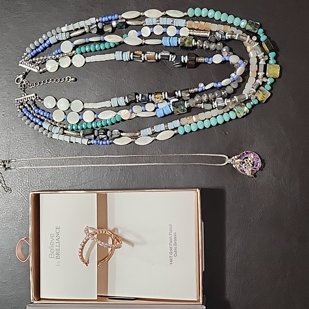 Gold Crystal Earrings 2 Necklaces crystal rhinestone beads fashion bundle